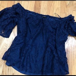 Blue lace off shoulder top